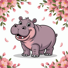Fototapeta premium Cute cartoon a illustrator vector hippopotamus