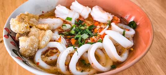 Seafood noodles in a restaurant