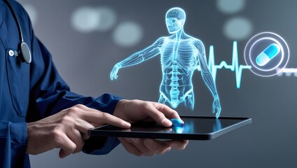 Doctor uses futuristic holographic display to analyze patient health data