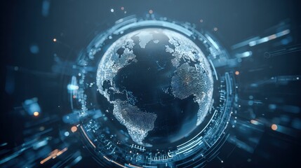 Global Network Technology: Futuristic Digital World Connectivity, High-Tech Earth Representation, Data Visualization, and Worldwide Communication