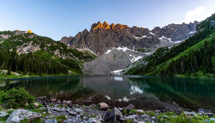 Mountain lake at dawn