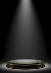 Elegant Black and Gold Podium with Dramatic Spotlight on Dark Background for Premium Product Display