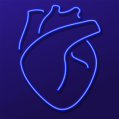 heart organ neon sign, colorful modern design trends on black background. Vector illustration.