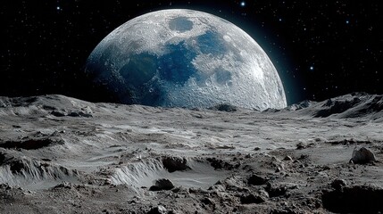 Moon surface with Earth rising