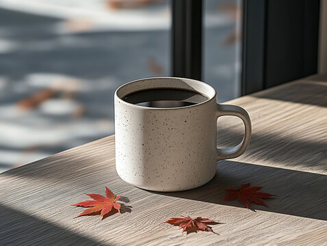 cup of coffee on wooden table