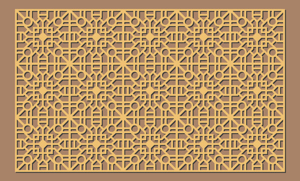 Laser cut wooden panel with intricate geometric pattern inspired by traditional islamic arabesque design for screen vector