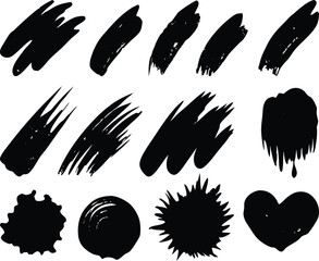 A set of hand-drawn ink splashes brush stroke