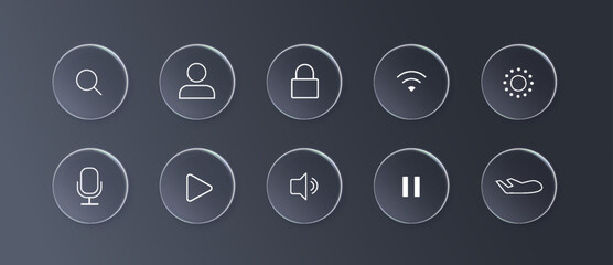 Smartphone icon interface on glass button isolated for dark theme. White UI light frame circle frame banner with glow stroke. Control center widget for smartphone and web app, vector illustration. © viktoria_ngm