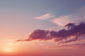 Fototapeta premium photorealistic ultraminimalist depiction of bright sunset sky with single cloud