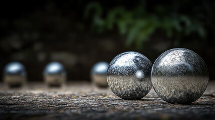 Metallic Petanque Balls on a Stone Surface