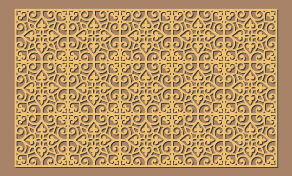 Seamless decorative laser cut panel pattern with intricate arabesque scrollwork and geometric tile design vector
