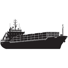 Obraz premium Black Silhouette of a Large Container Ship at Sea