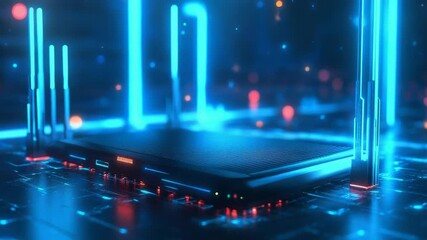 Futuristic server transferring data in cyberspace with glowing lights - Powered by Adobe