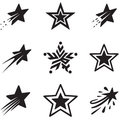 Nine Black and White Star Icons for Design Projects