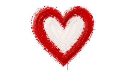 Large Stylized Red Heart with Bold Textured Brushstrokes isolated on transparent background