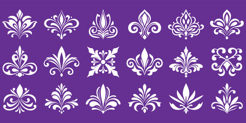 Collection of Elegant White Floral Ornaments on Purple