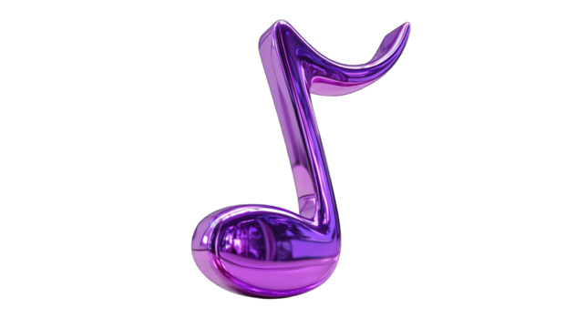 Bright purple 3D musical note with smooth curves