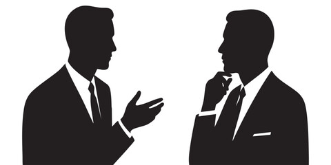 Silhouette of Two Businessmen in Discussion Meeting