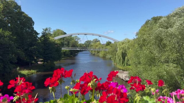View of Ronne river in central part of Angelholm, Sweden