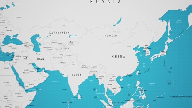 China on the World Map with Animated National Flag