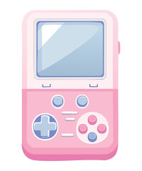 Illustration of a retro-style handheld game console, a pink portable gadget