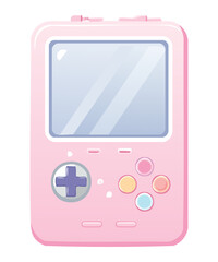 Illustration of a retro handheld game console in a cute pastel pink