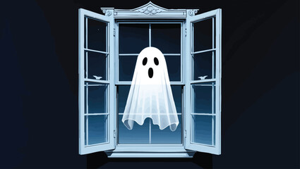 Ghostly Visit: Spooky Spirit Floating Through an Open Window at Night