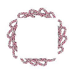 Watercolor illustration classic red and white candy cane with diagonal stripes, caramel frame in realistic style. Perfect for Christmas packaging, holiday cards, festive decor and seasonal branding.