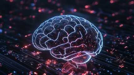 Glowing digital brain interacting with futuristic circuitry - Powered by Adobe