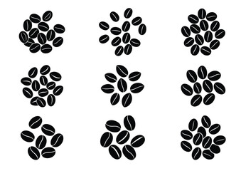Fototapeta premium Coffee beans silhouette vector Set