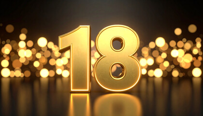 Glowing Golden Number 18 Celebration