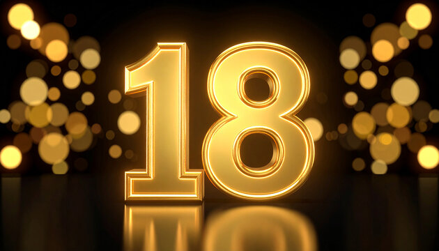 Glowing Golden Number 18 Celebration