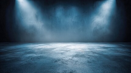Empty Studio Space with Concrete Floor and Wall Illuminated by Two Spotlights for Product Placement