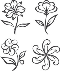 Hand drawn flower vector icon illustration, simple black and white line art, minimalist floral symbol, clean decorative design for nature, botanical, and garden projects