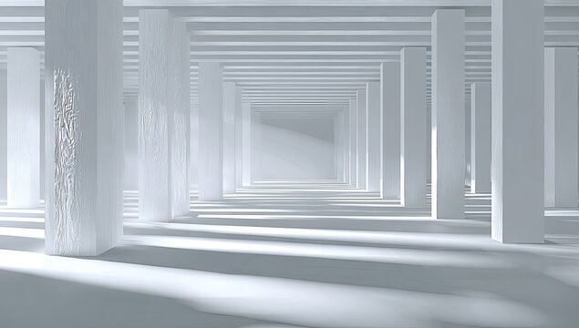 White, minimalist hallway with columns