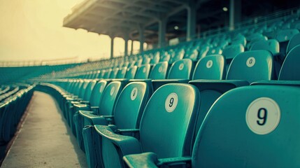 Fototapeta premium Rows of Numbered Seats in an Open Air Stadium, Providing a Sense of Anticipation