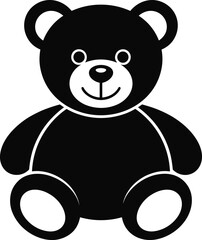 Black and white teddy bear illustration, cute cartoon plush toy drawing, simple children’s toy sketch, adorable stuffed animal clipart, nursery decor graphic.