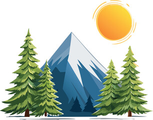 Obraz premium Scenic Mountain Landscape with Sunrise and Pine Forest