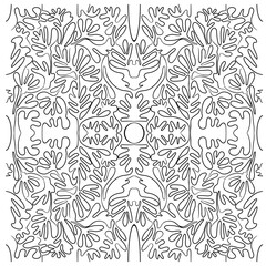 Fototapeta premium Seamless abstract black lines. Line pattern in the shape of leaves and seaweed. Isolated on a transparent background.