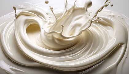 milk or cream splash in swirled white texture close up macro shot