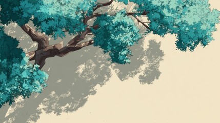 Overhead view of simple tree canopy with clean lines geometric shapes in three muted tones