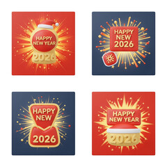 Festive new year 2026 celebration with fireworks and red accents