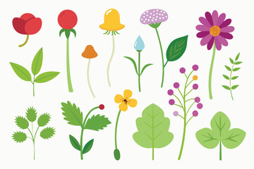 Photo of collection of various flowers and leaves isolated on white background, perfect for adding a touch of nature to your designs and illustrations