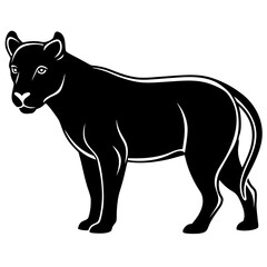 Obraz premium Stylized black silhouette of a powerful panther standing alert with white highlights on a clean white background