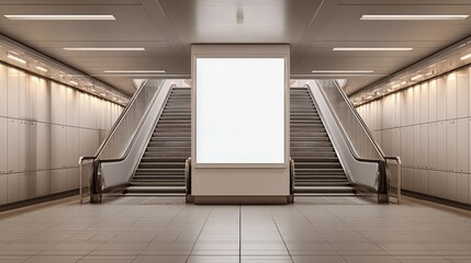 Subway Station Billboard Mockup with Escalators and Tile Flooring for Advertising Campaigns