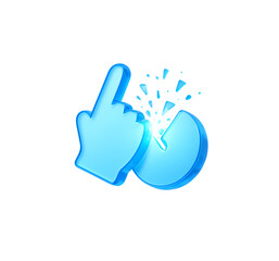 3D Translucent Glowing Blue Computer Cursor Arrow with Clicking Particle Burst Effect, Modern Digital Interaction Concept Isolated on White Background