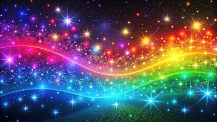 Obraz premium Digital Dots scattered in a celestial galaxy with wavy rainbow hues and twinkling stars
