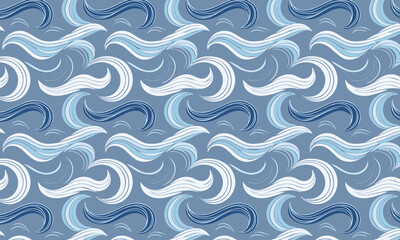 Intricate flowing water seamless pattern, Abstract dynamic wavy lines texture in blue