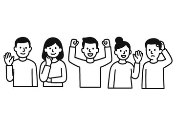 Obraz premium Set of People with Different Facial Expressions and Gestures – Line Art Illustration