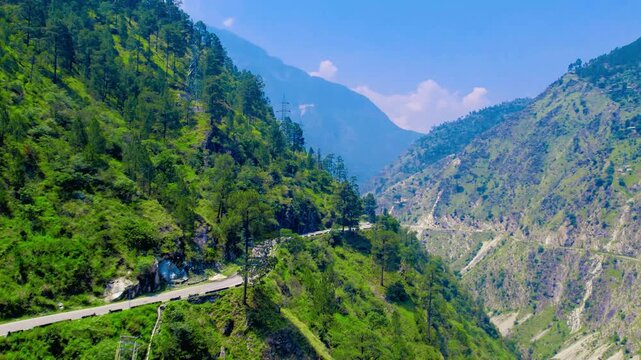 4K Drone View of Green Mountains, Valley, and River on Shimla&ndash;Kaza Route